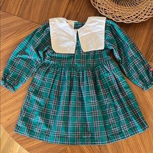 Vintage Osh Kosh Genuine Article Green Plaid Dress with White Pilgrim Collar 5